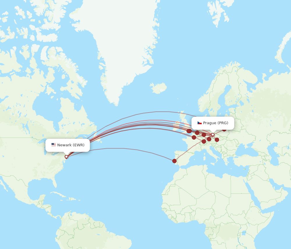 PRG-EWR flight routes