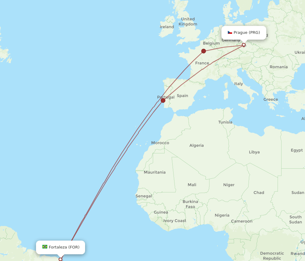 PRG to FOR flights and routes map