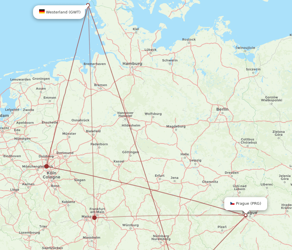 PRG-GWT flight routes