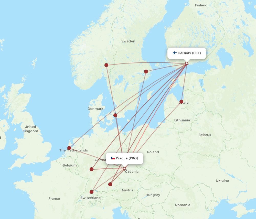 PRG-HEL flight routes