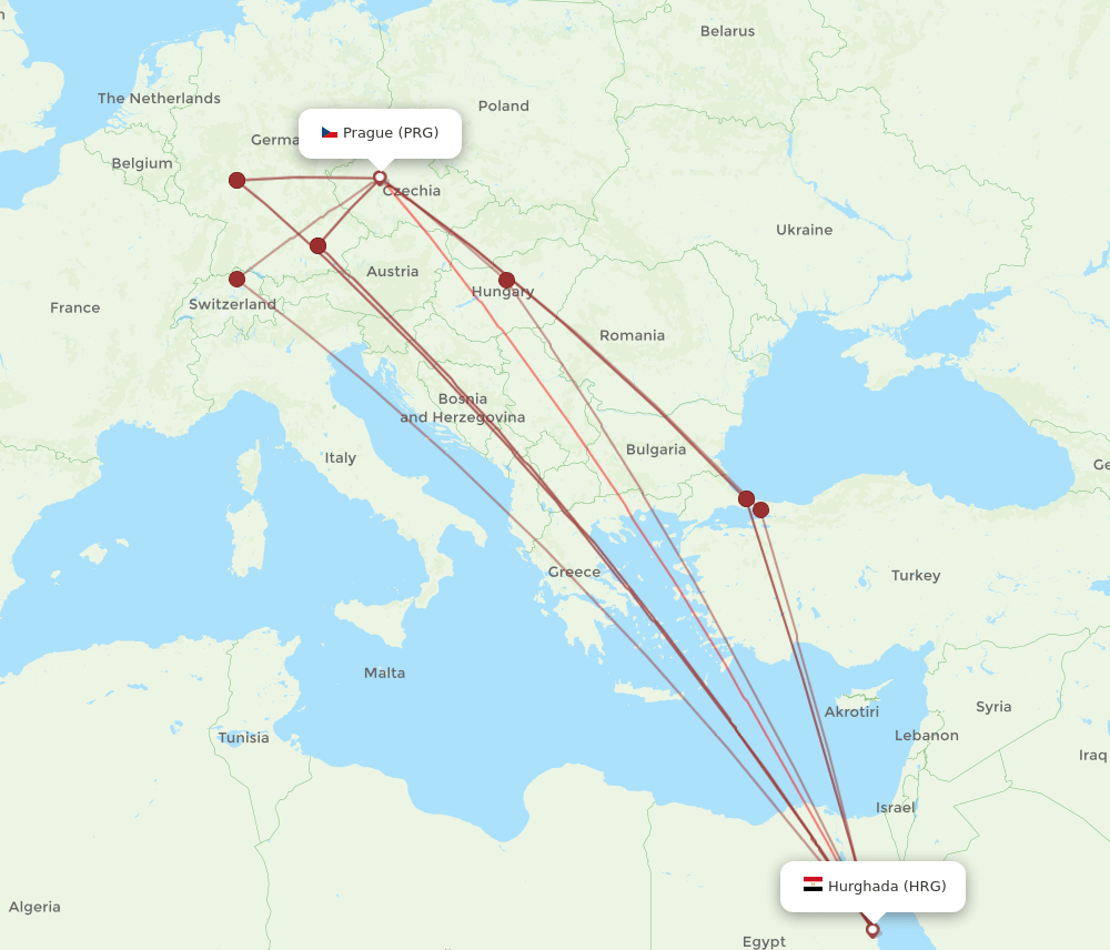 PRG-HRG flight routes