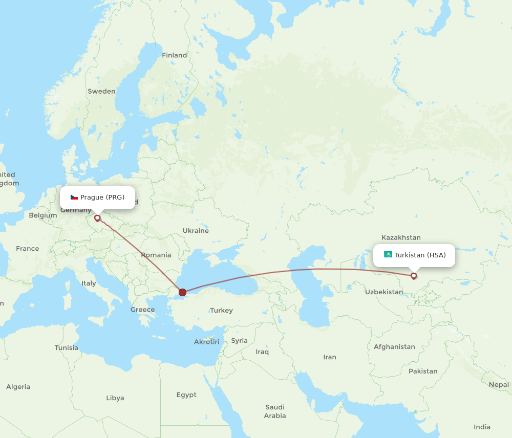PRG to HSA flights and routes map