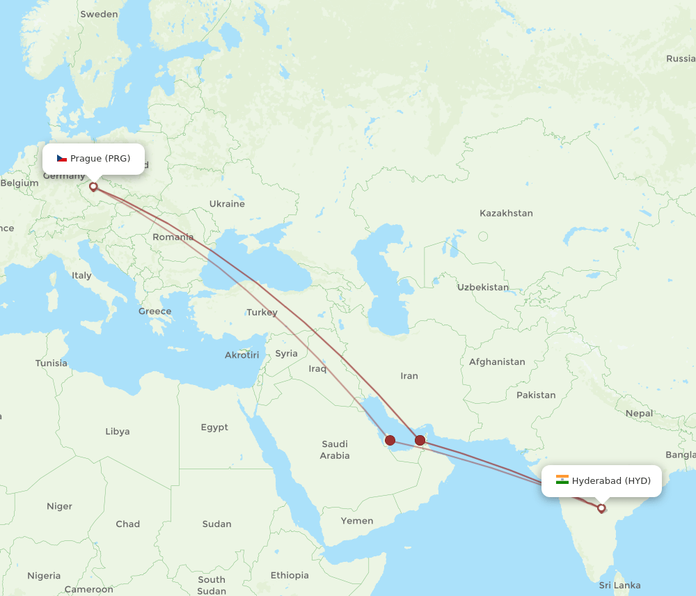 PRG-HYD flight routes