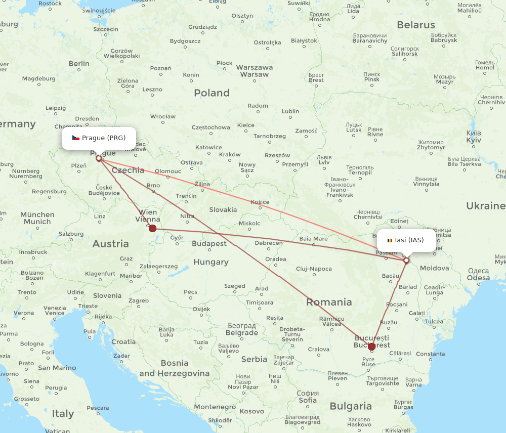 PRG-IAS flight routes