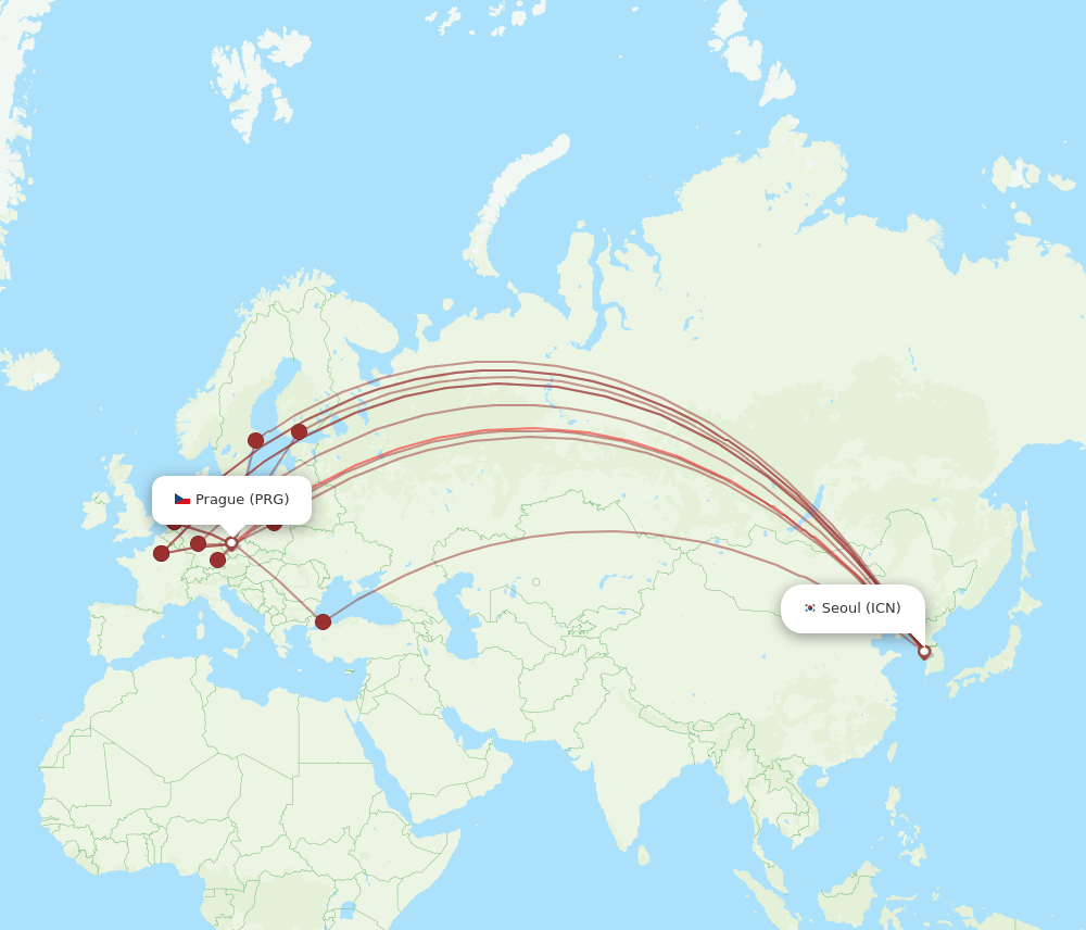 PRG-ICN flight routes