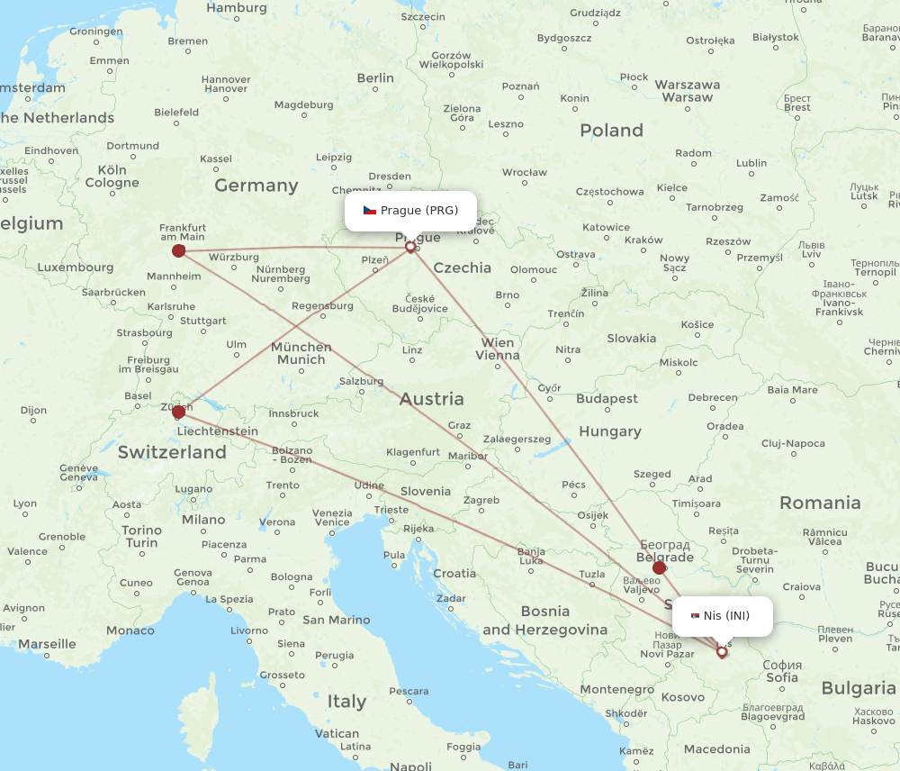 PRG-INI flight routes