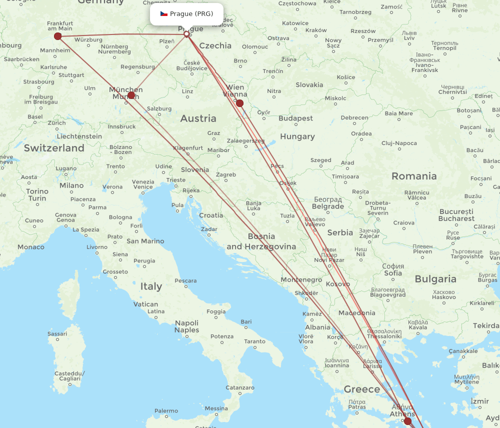 PRG-JTR flight routes