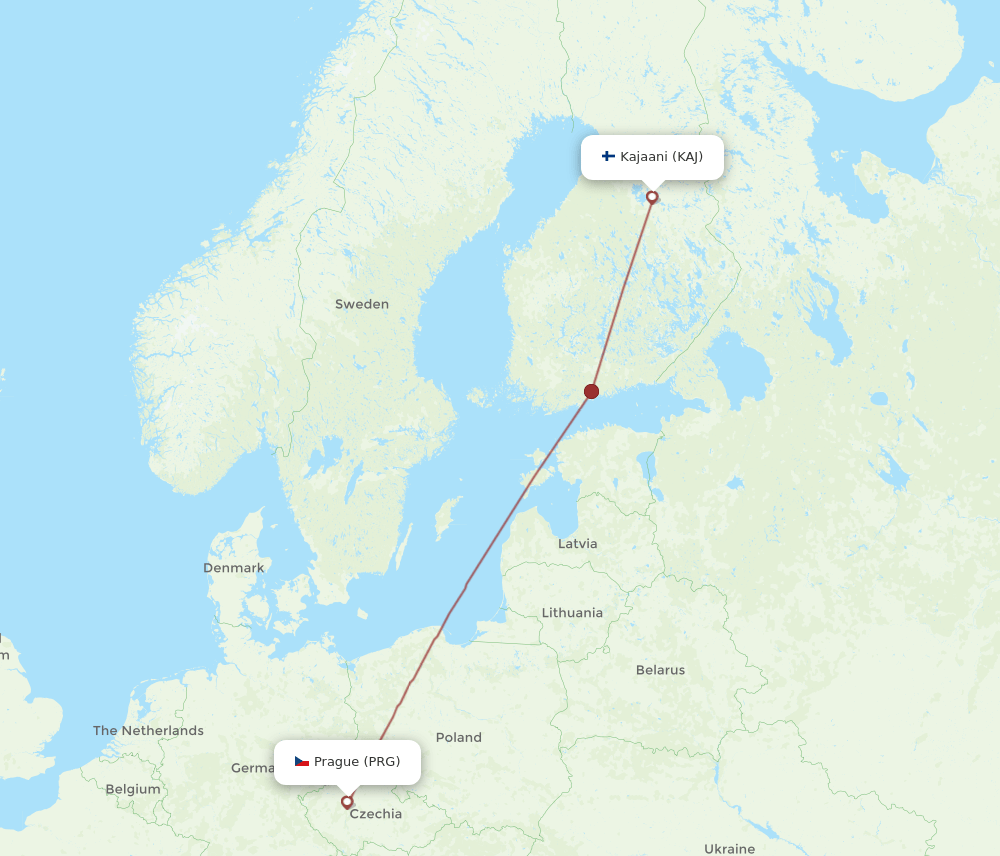 PRG to KAJ flights and routes map