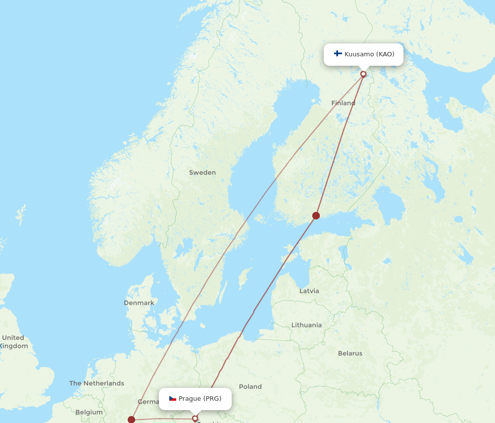 PRG to KAO flights and routes map