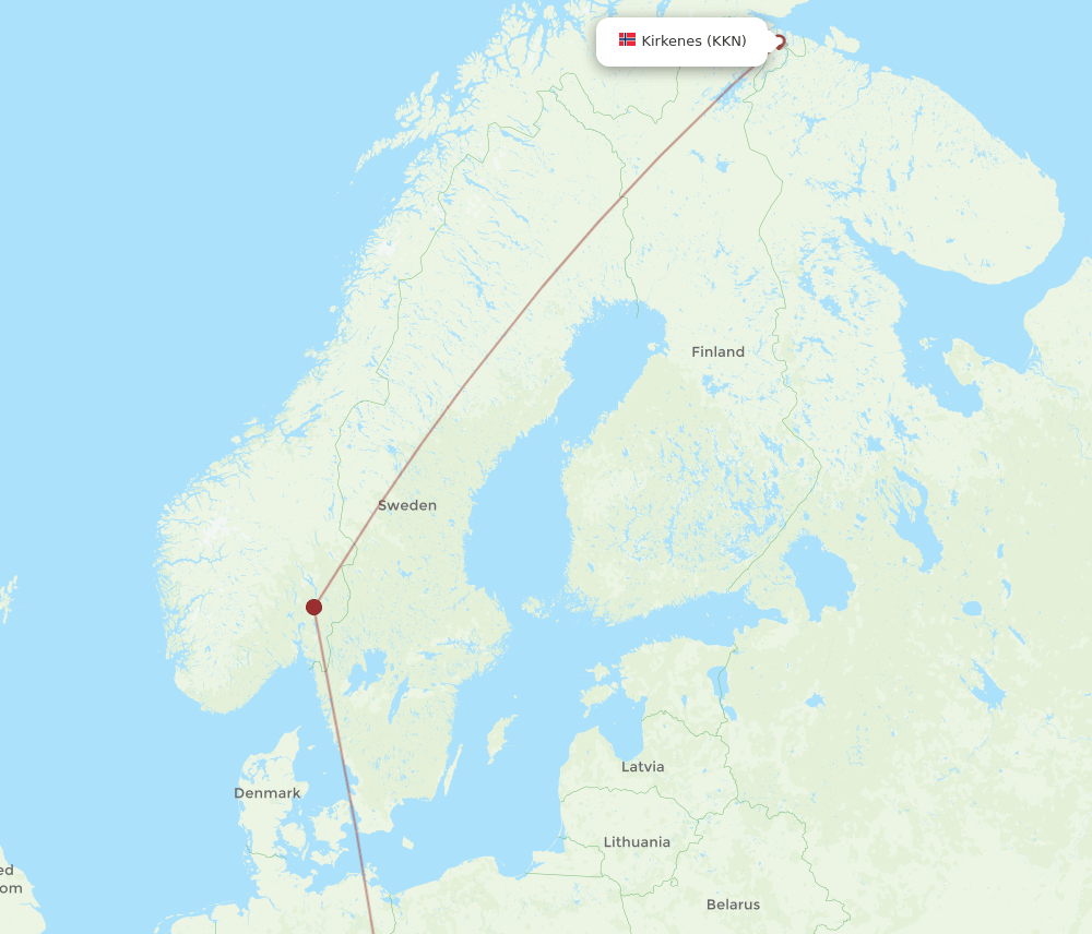 Kirkenes - Prague route map and flight paths