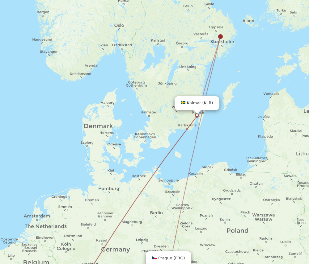 PRG-KLR flight routes
