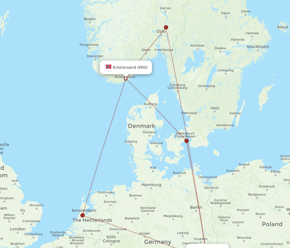 PRG-KRS flight routes