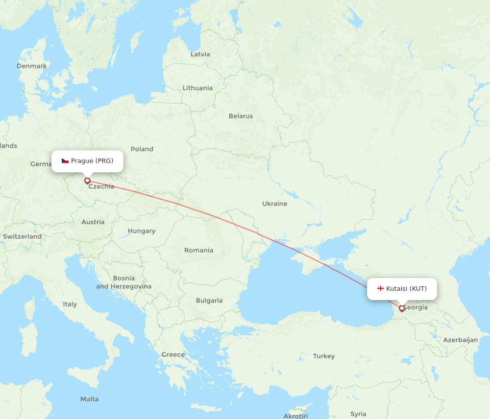 PRG to KUT flights and routes map