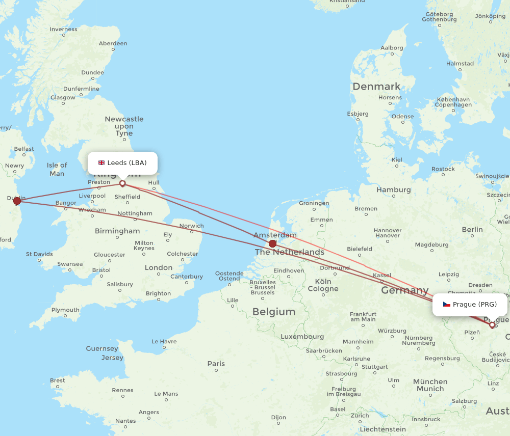 PRG-LBA flight routes