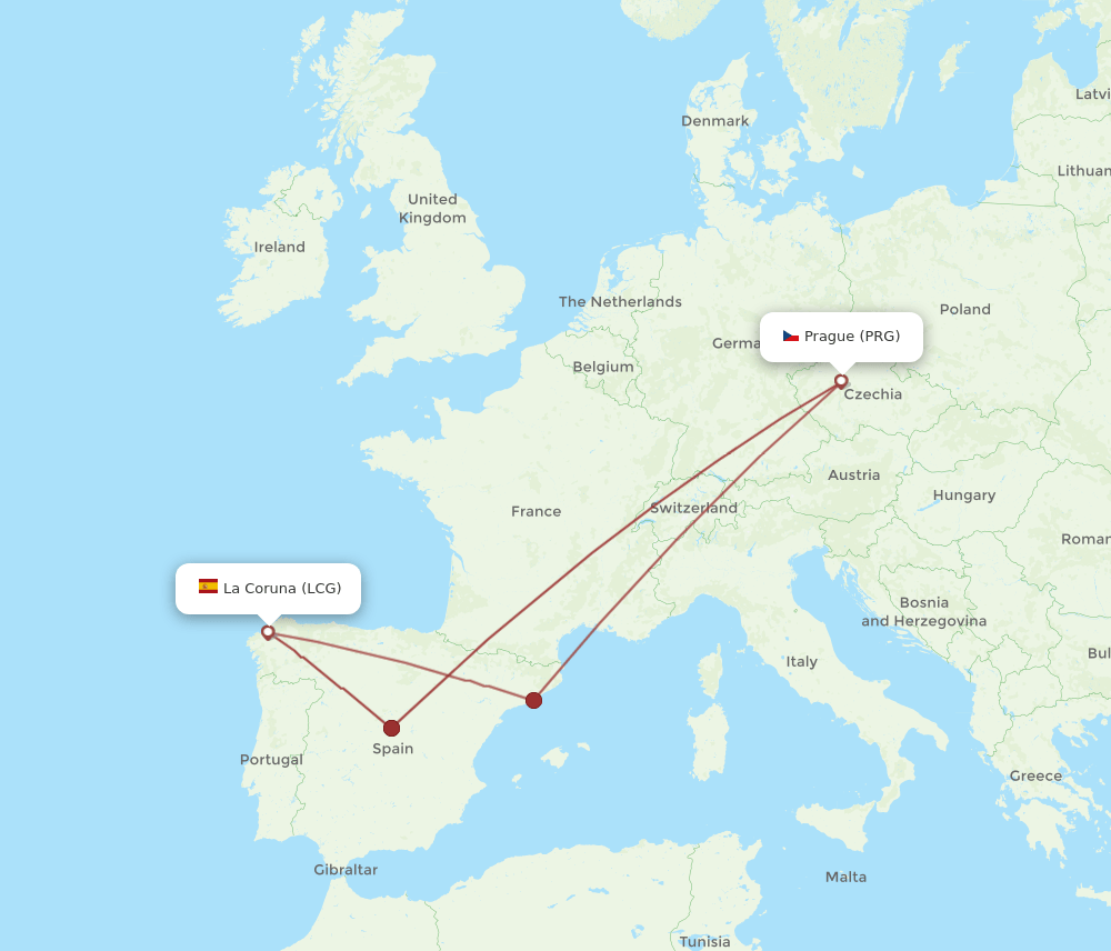 PRG-LCG flight routes