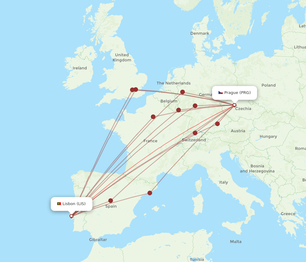 PRG-LIS flight routes