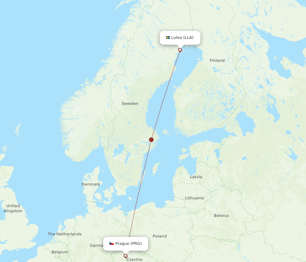 PRG to LLA flights and routes map