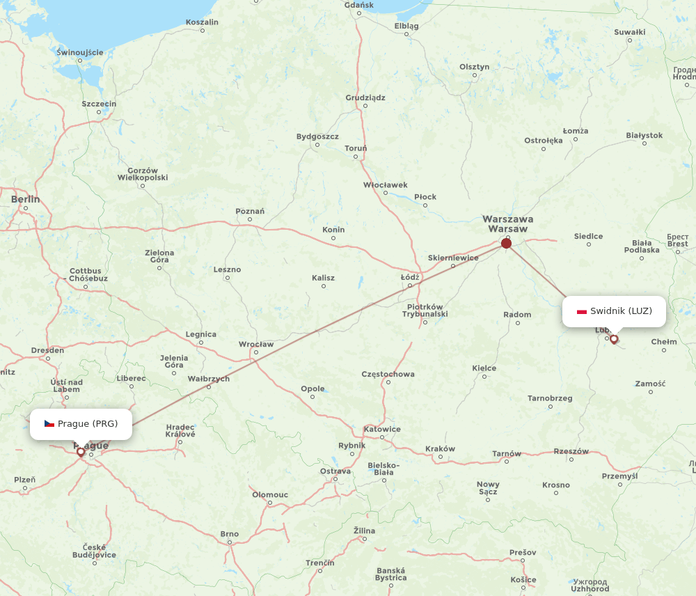 PRG to LUZ flights and routes map