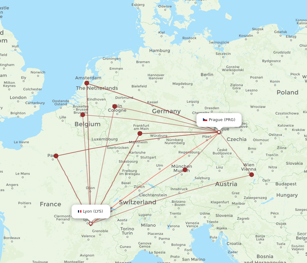 PRG-LYS flight routes