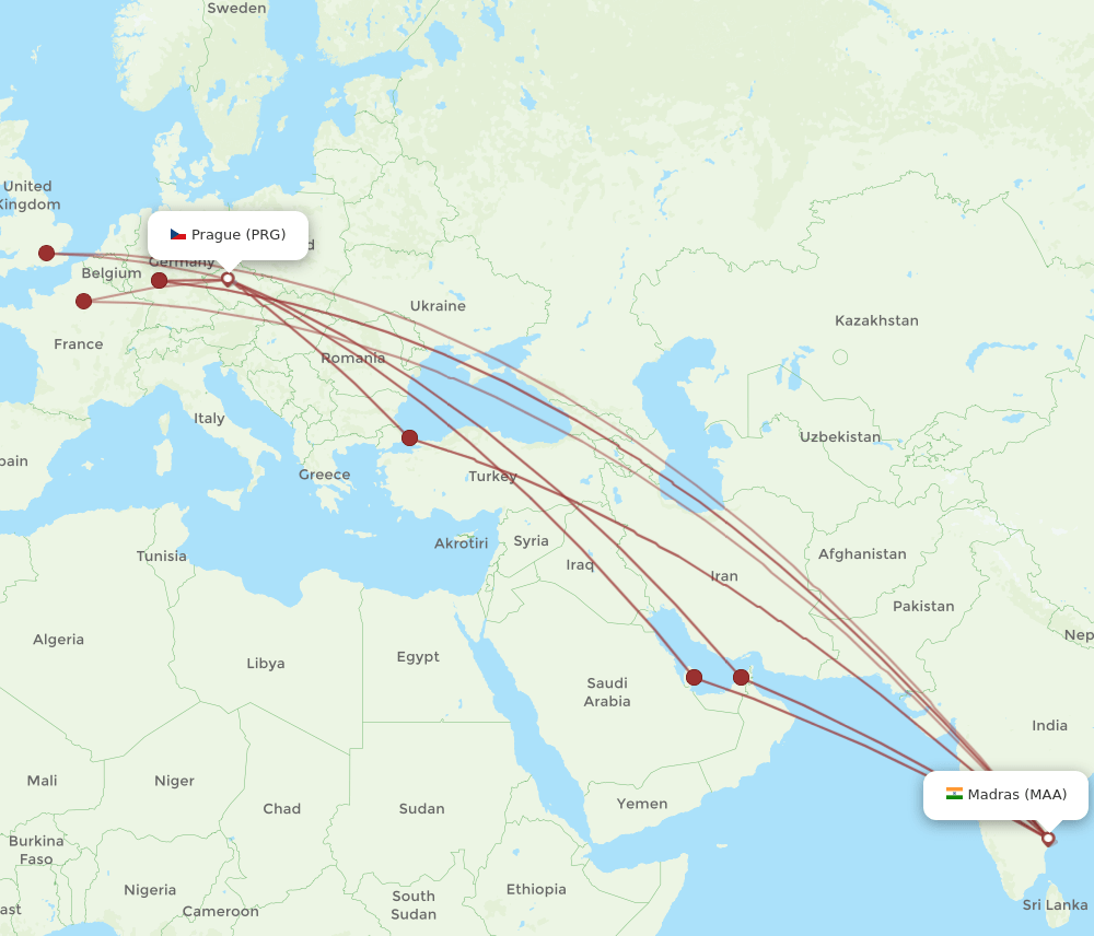 PRG-MAA flight routes