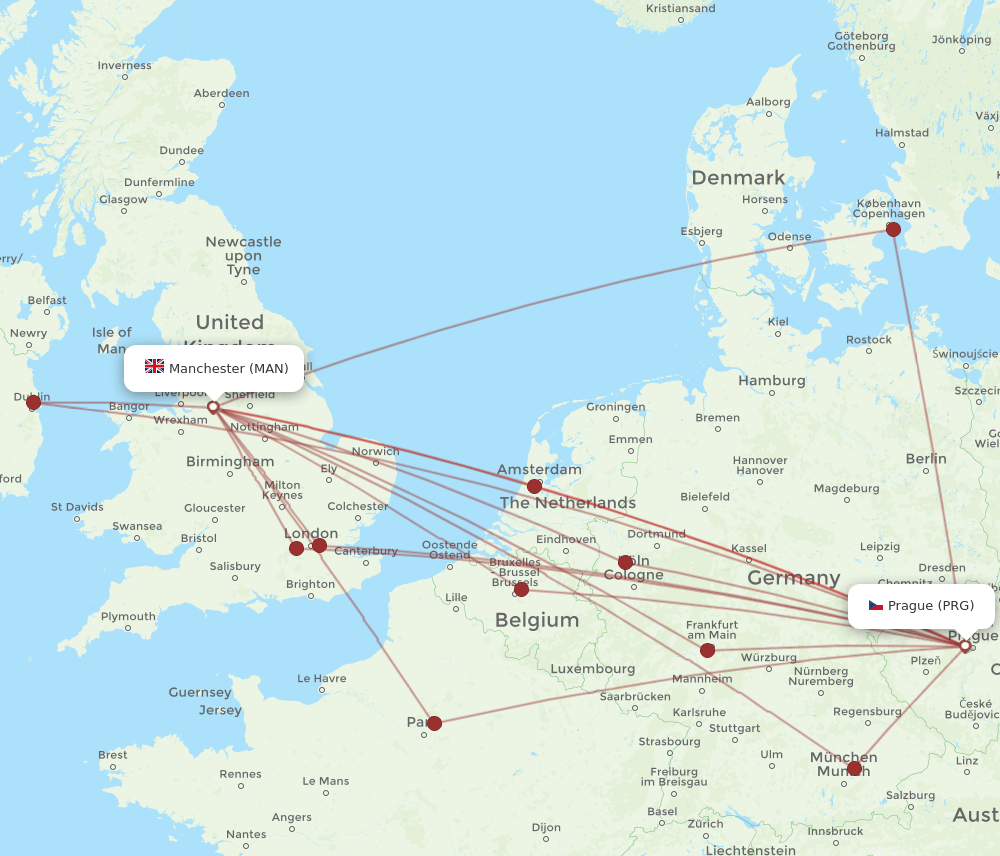 PRG-MAN flight routes