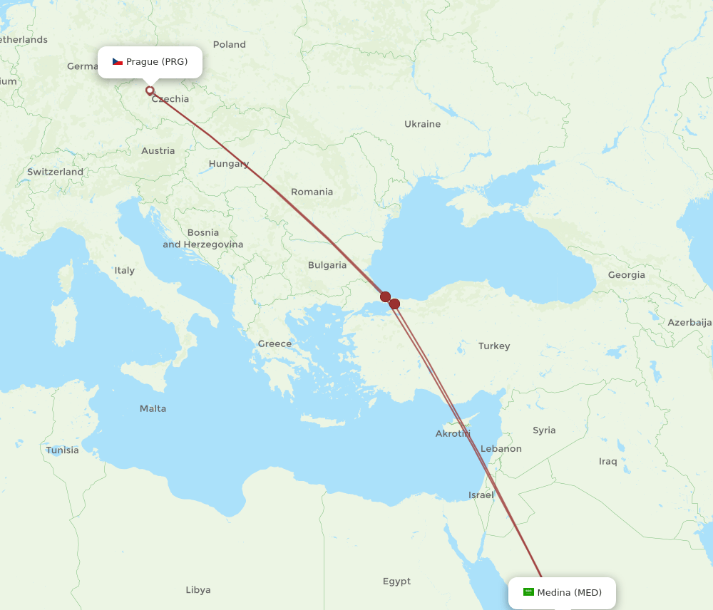 PRG-MED flight routes