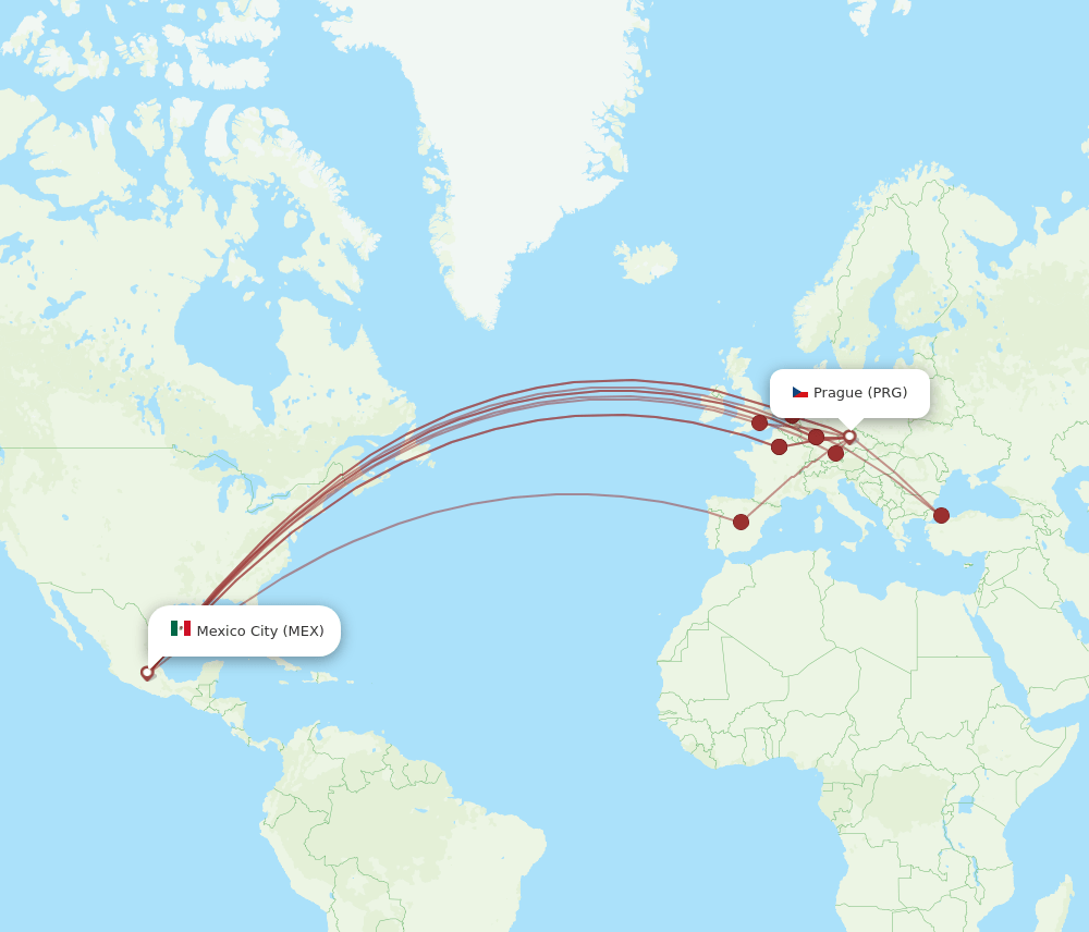 PRG-MEX flight routes