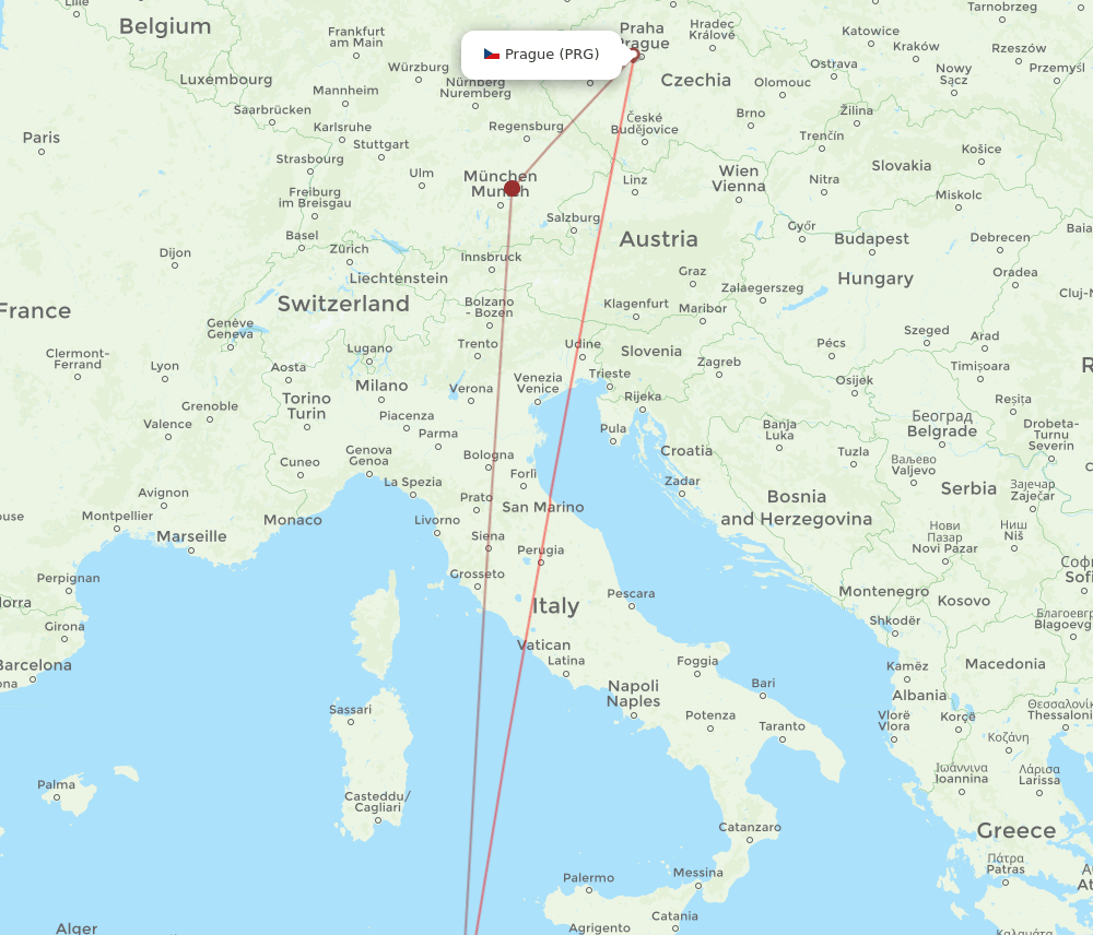 PRG-MIR flight routes