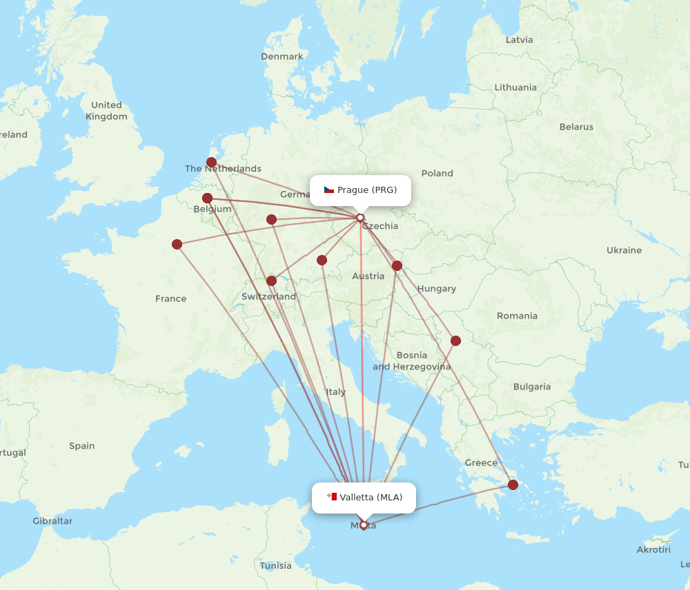 PRG-MLA flight routes
