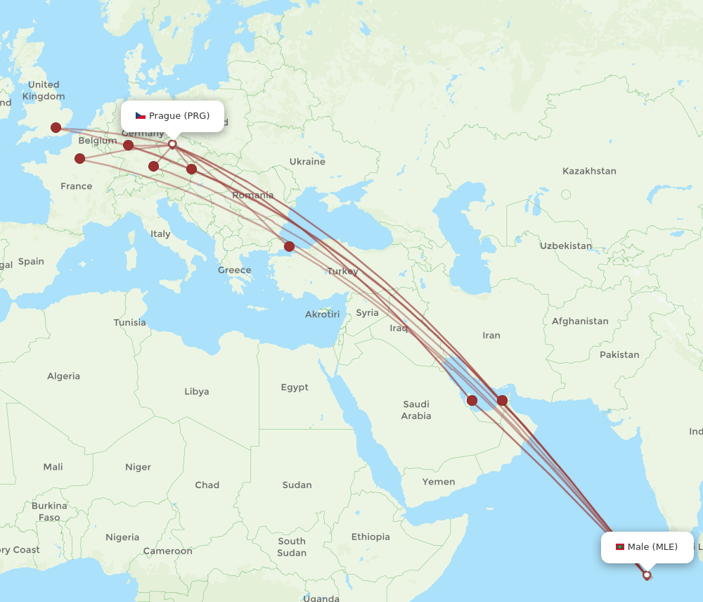 PRG-MLE flight routes