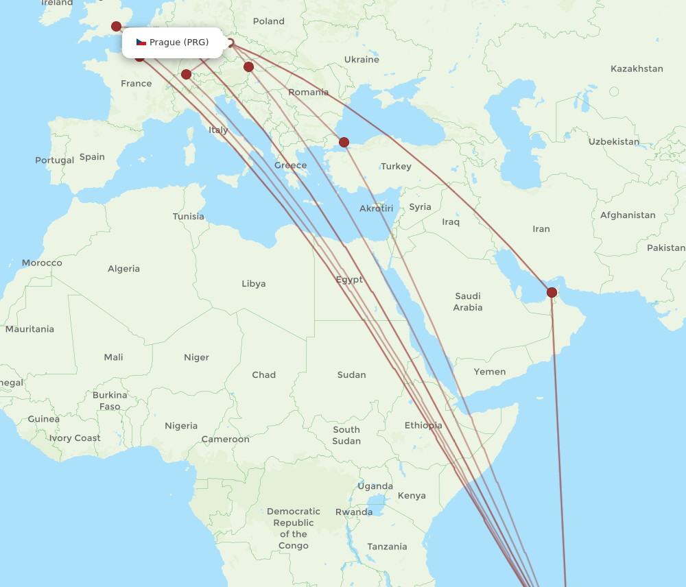 PRG-MRU flight routes