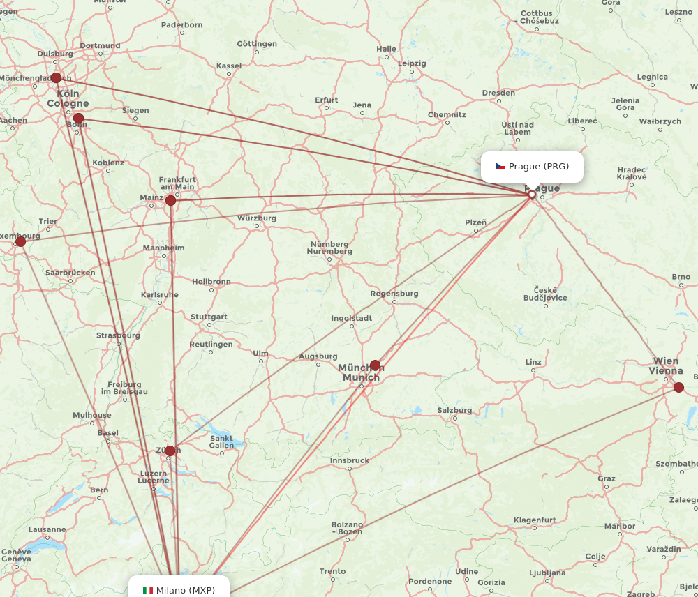 PRG-MXP flight routes