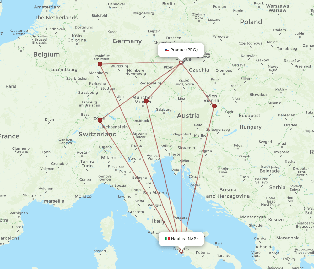 PRG-NAP flight routes