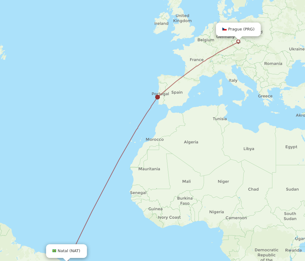 PRG to NAT flights and routes map