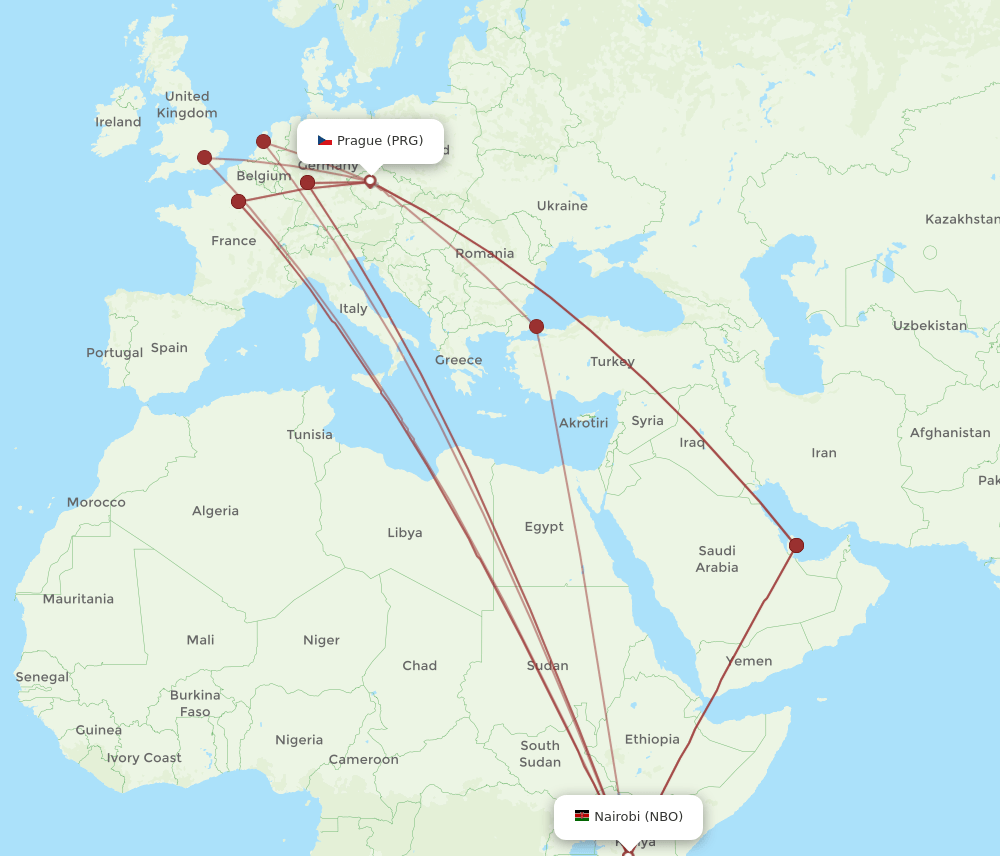 PRG-NBO flight routes
