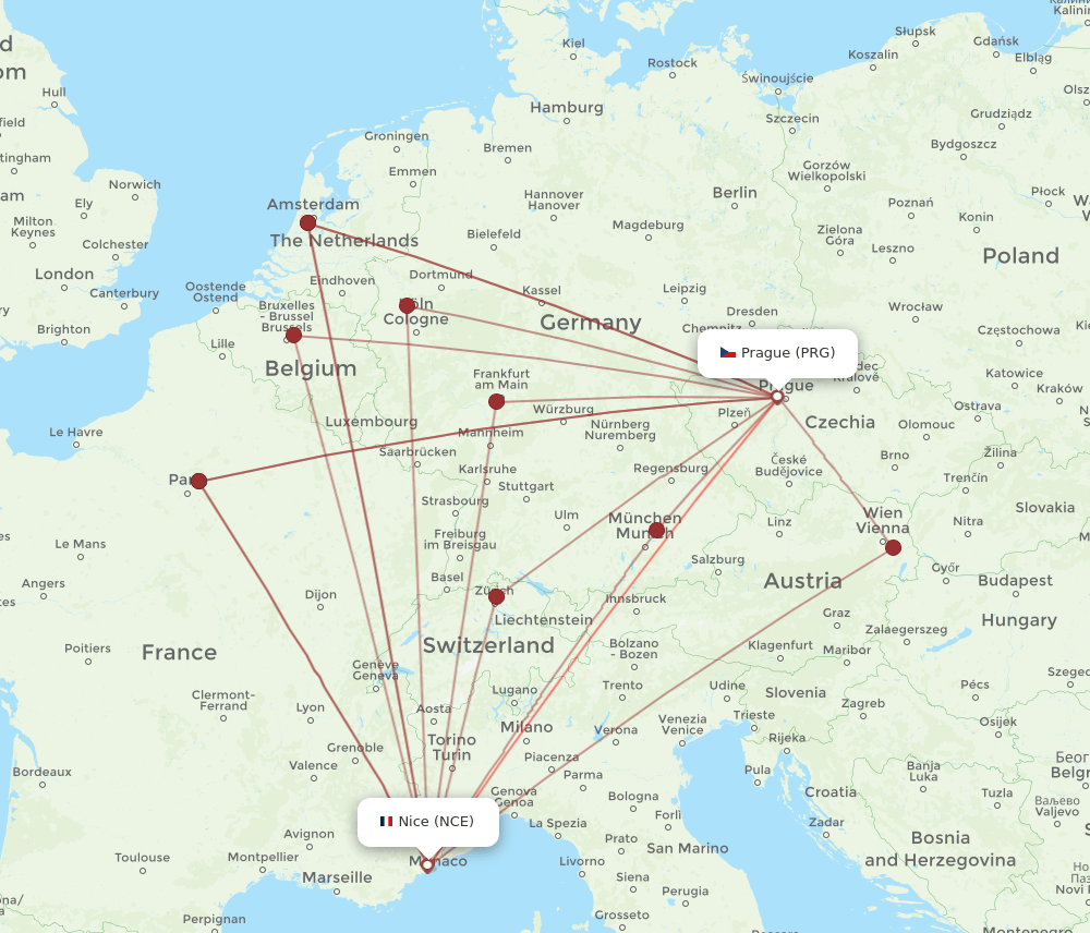 PRG-NCE flight routes