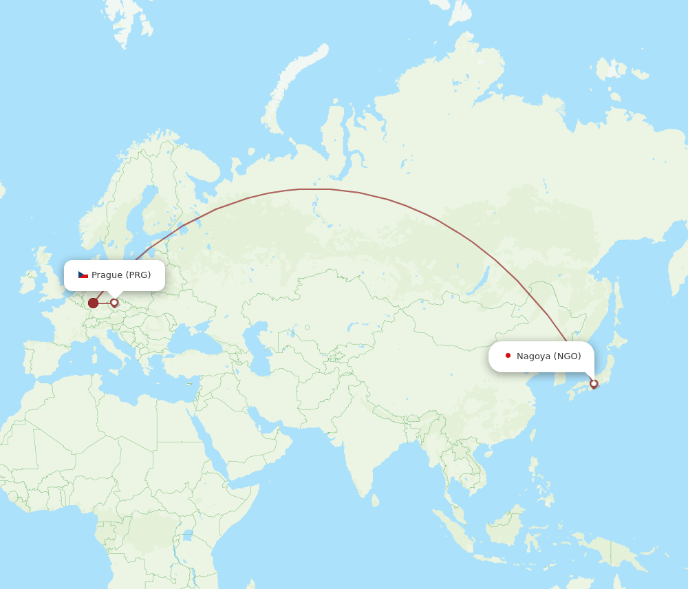 PRG to NGO flights and routes map