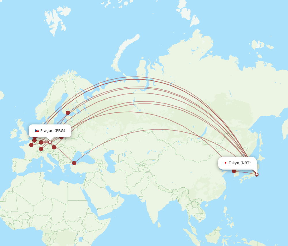 PRG-NRT flight routes