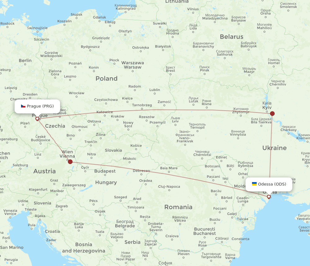 PRG to ODS flights and routes map