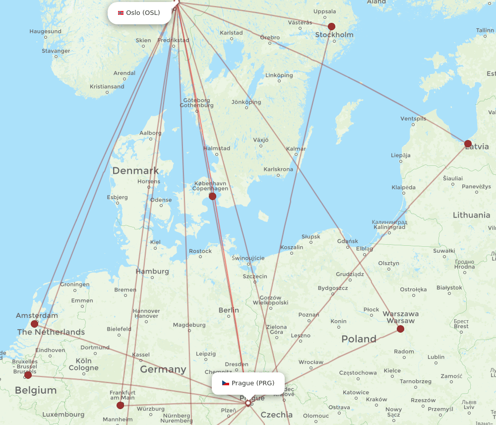 PRG-OSL flight routes