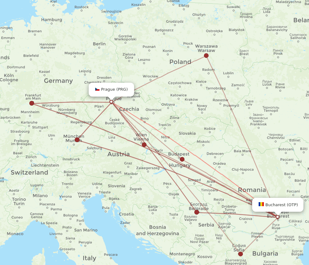 PRG-OTP flight routes