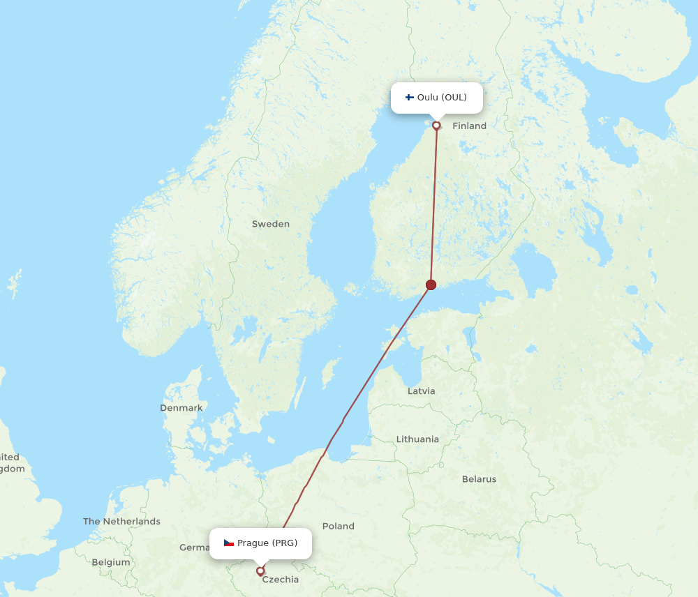 PRG to OUL flights and routes map