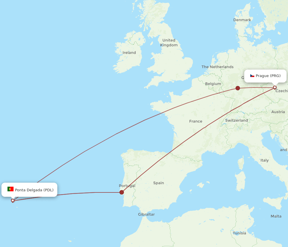 PRG-PDL flight routes