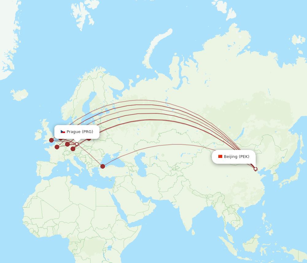 PRG to PEK flights and routes map