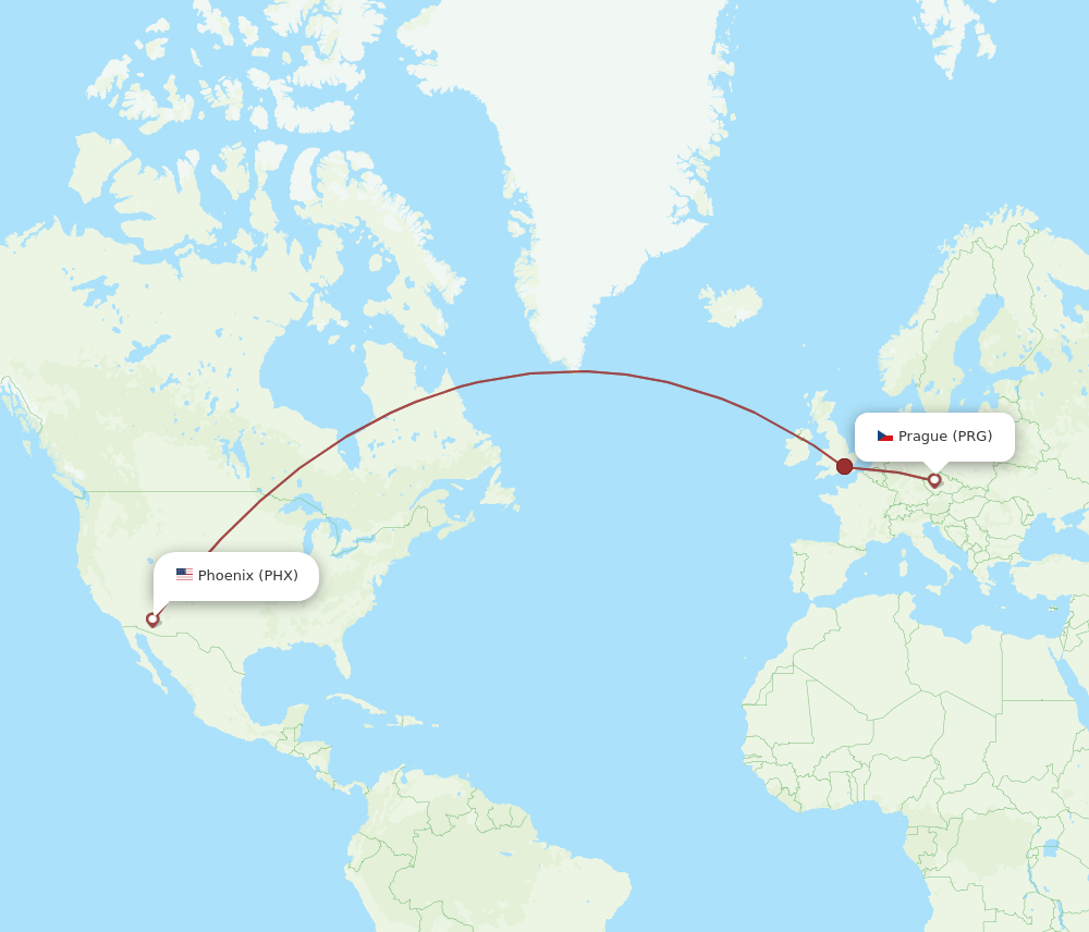 PRG to PHX flights and routes map