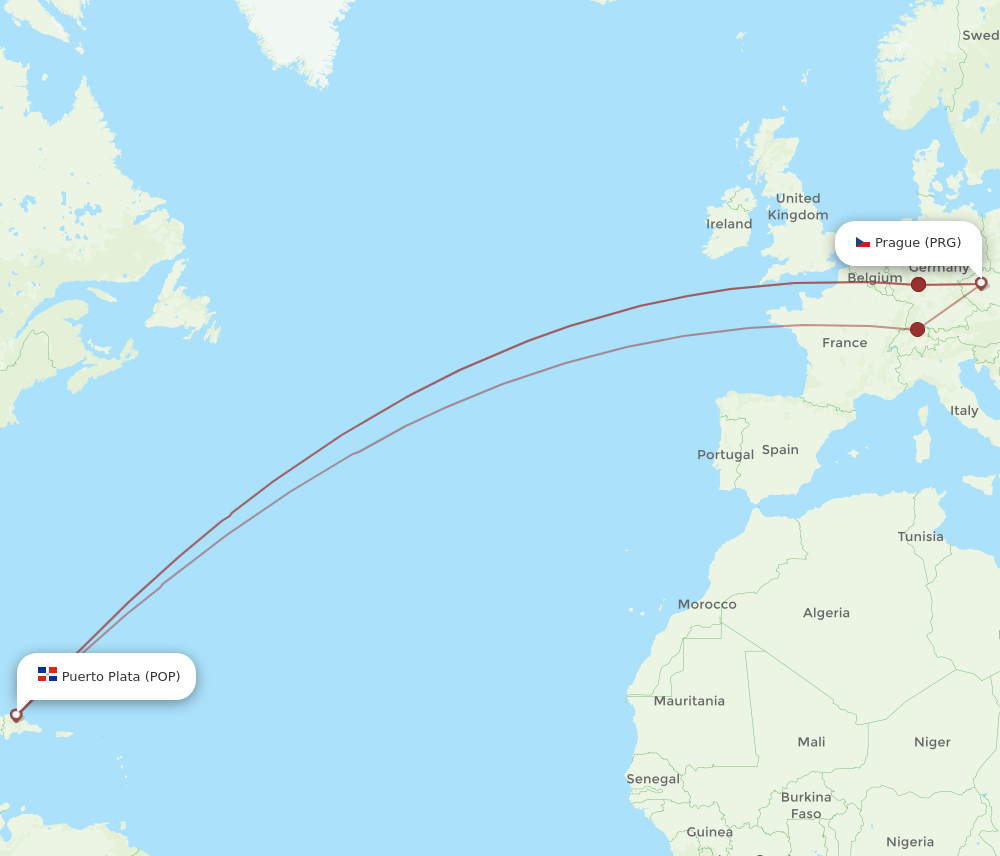 PRG-POP flight routes