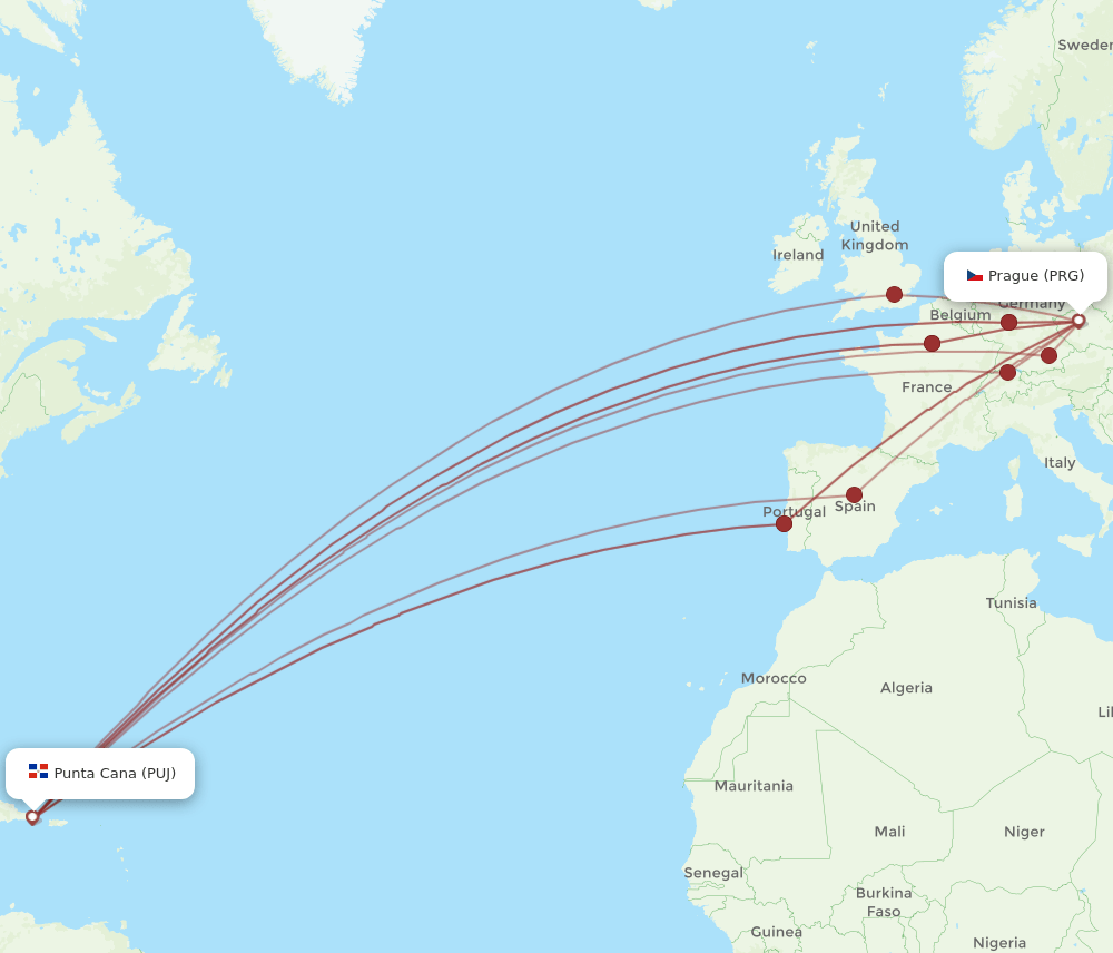 PRG-PUJ flight routes