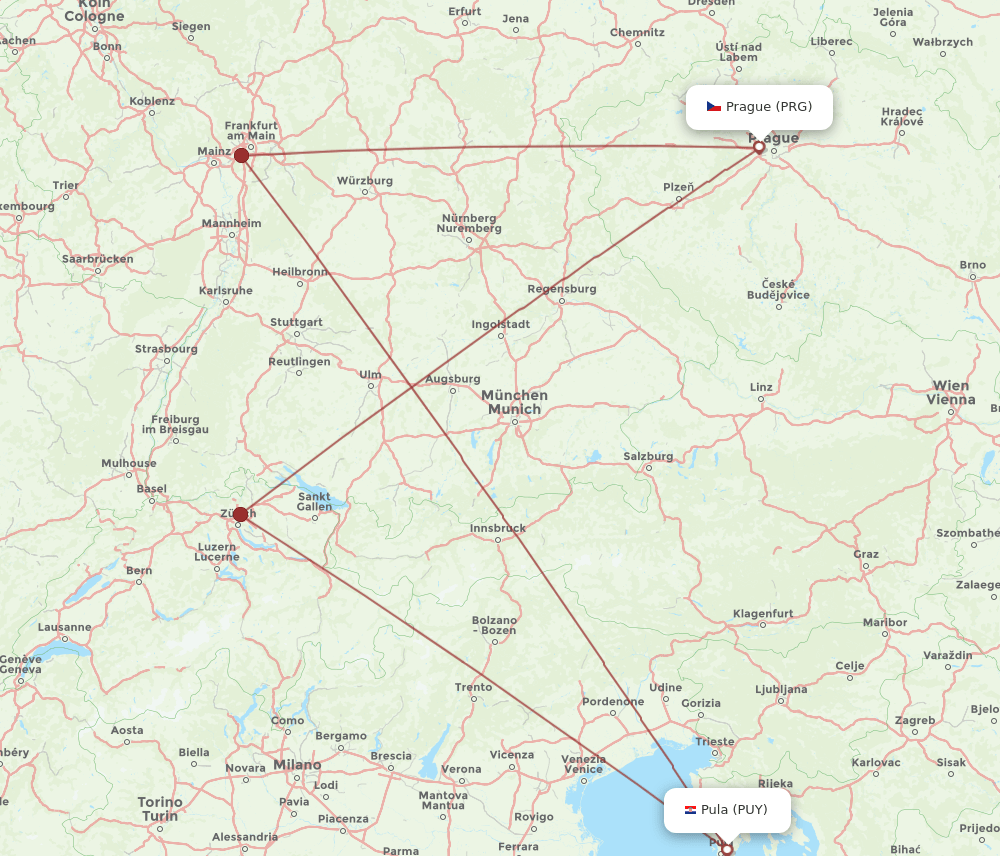 PRG-PUY flight routes