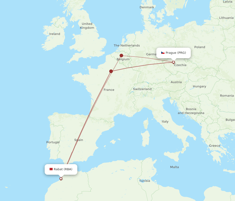 PRG-RBA flight routes