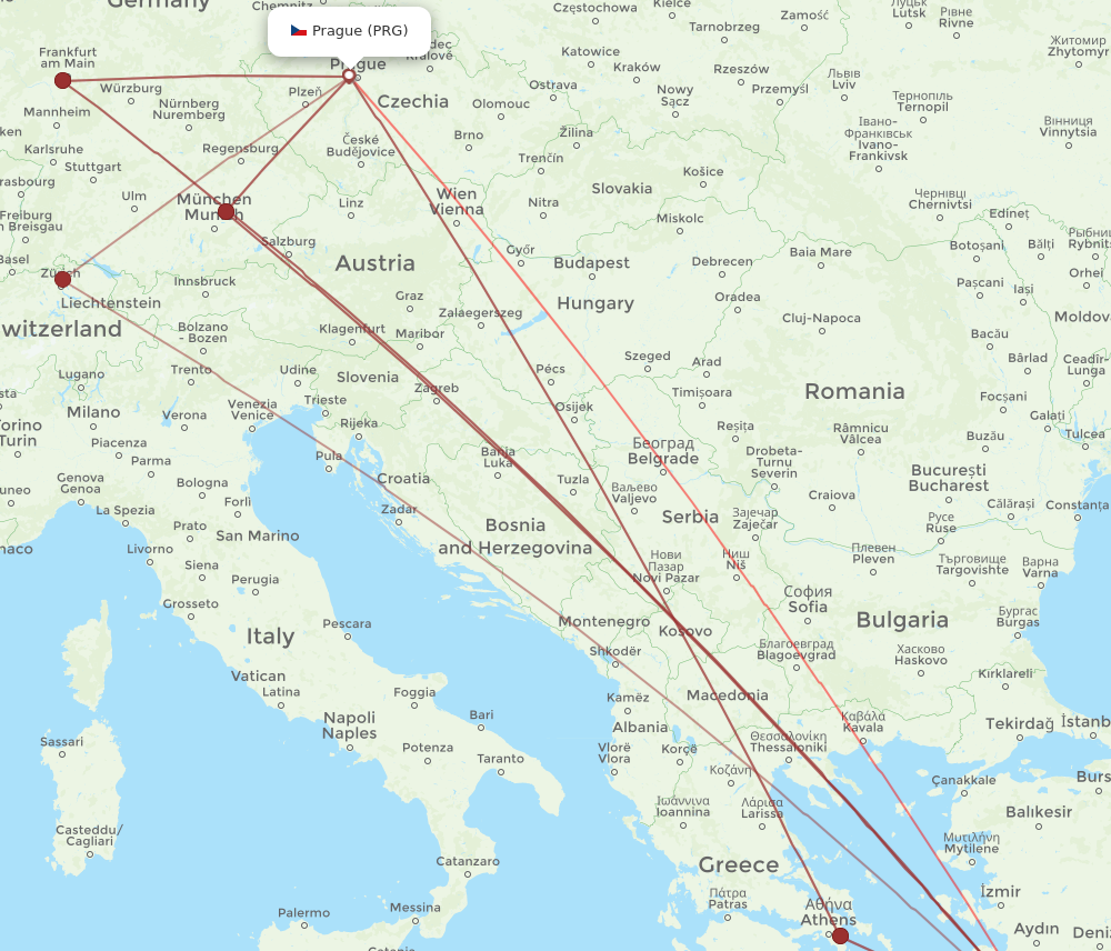 PRG to RHO flights and routes map